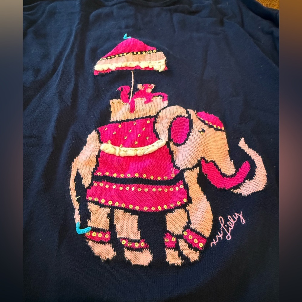Lilly Pulitzer Navy and Pink Elephant Sweater